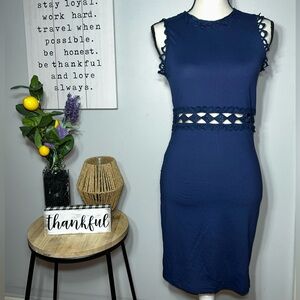 Elegant SHEIN Navy Blue Lace Trim Dress, Size Small, Never Worn